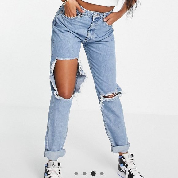 ASOS Women’s Hourglass High Rise Mom Jeans in Midwash with rips | Size: W36 L34 - Picture 8 of 9